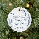 Chatham Bars Inn Wedding Our First Christmas  Ceramic Tree Decoration<br><div class="desc">This beautiful ceramic Chatham Bars Inn, Chatham MA Christmas Ornament is perfect to celebrate a couple's first Christmas as Mr. and Mrs.! Printed on durable ceramic, this navy blue map ornament makes a lovely wedding gift that will be cherished for years. You can move the heart and the map by...</div>