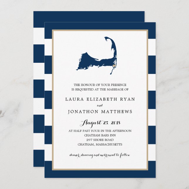 Chatham Cape Cod Map with heart | Wedding Invitation (Front/Back)