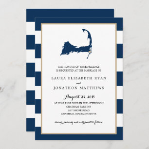 Chatham Cape Cod Map with heart   Wedding Invitation