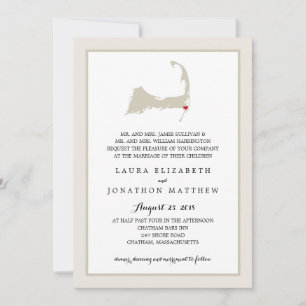 Chatham Cape Cod Map with heart   Wedding Invitation