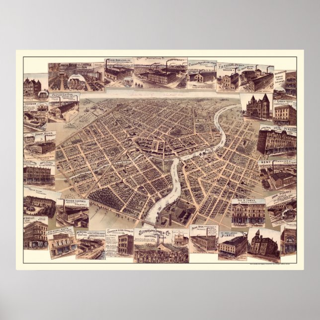 Chatham, ON, Canada Panoramic Map - 1870 Poster (Front)