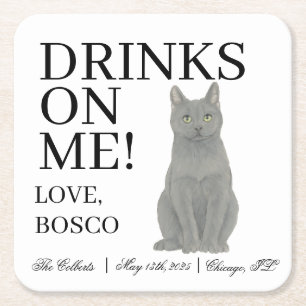 Chatreux Cat Wedding Square Paper Coaster