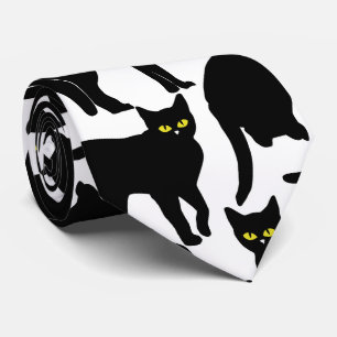 Chats Noirs sur Fond Blanc Tie