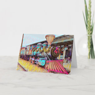Chattanooga Christmas Steam Train Oil Painting Holiday Card
