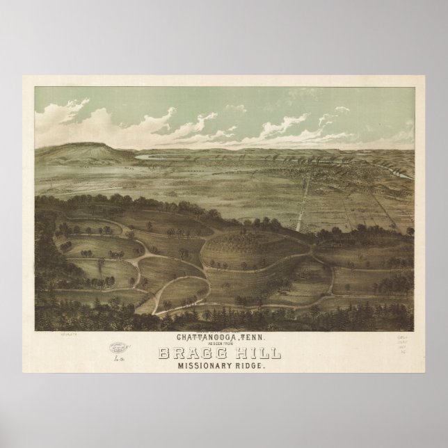 Chattanooga Tennessee 1887 Antique Panoramic Map Poster (Front)