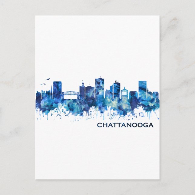 Chattanooga Tennessee Skyline Blue Holiday Postcard (Front)