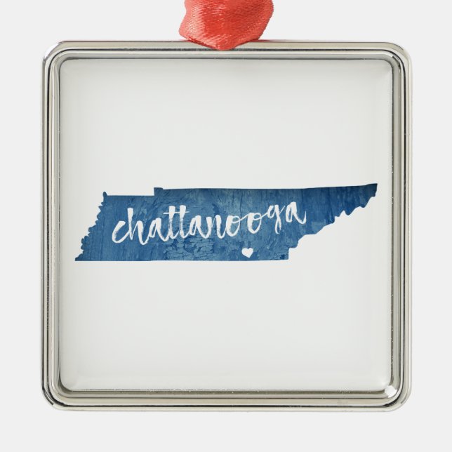 Chattanooga Tennessee Wood Grain Metal Tree Decoration (Front)