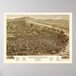 Chattanooga, TN Panoramic Map - 1886 Poster