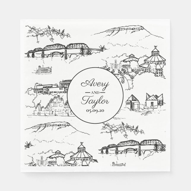 Chattanooga Toile Black and White Bridal Shower Napkin (Front)