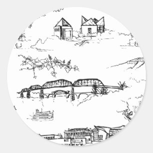 Chattanooga Toile Black and White Classic Round Sticker