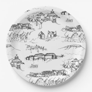 Chattanooga Toile Black and White Paper Plate