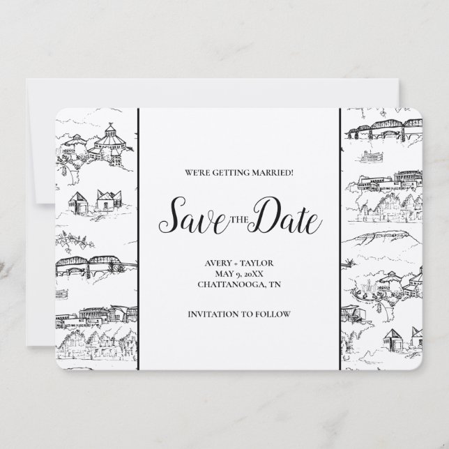 Chattanooga Toile Black and White Save the Date (Front)