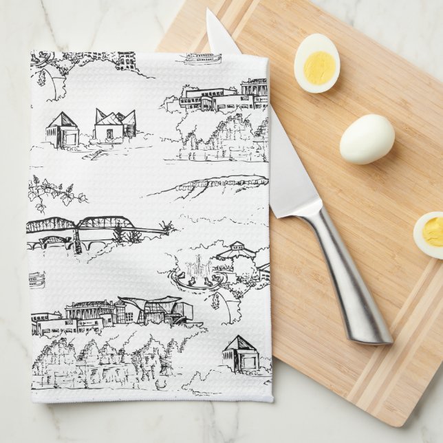Chattanooga Toile Black and White Tea Towel (Quarter Fold)