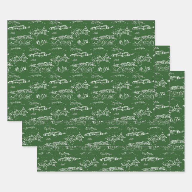Chattanooga Toile Green Holiday Wrap 3 Sheets (Set)