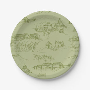 Chattanooga Toile Green Paper Plate