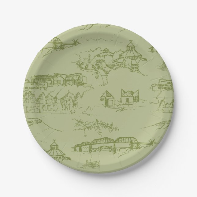 Chattanooga Toile Green Paper Plate (Front)