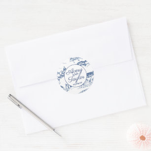 Chattanooga Toile Navy and White Bridal Shower Classic Round Sticker