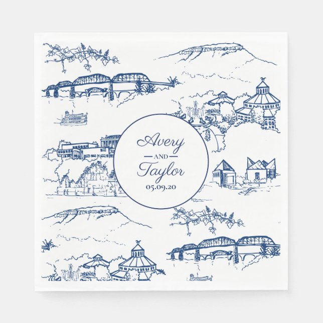 Chattanooga Toile Navy and White Bridal Shower Napkin (Front)
