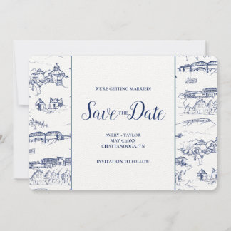 Chattanooga Toile Navy and White Save the Date