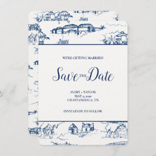 Chattanooga Toile Navy and White Save the Date