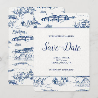 Chattanooga Toile Navy and White Save the Date