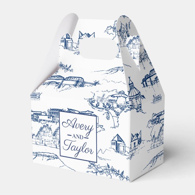 Chattanooga Toile Navy and White Wedding Favour Box (Front Side)