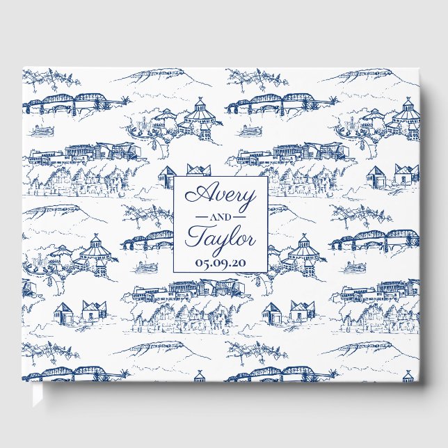 Chattanooga Toile Navy and White Wedding Guest Book (Front)