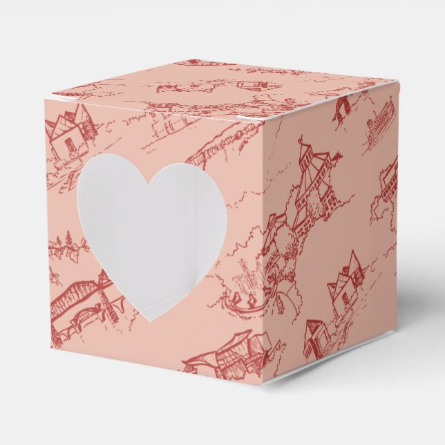 Chattanooga Toile Pink and Red Favour Box (Front Side)