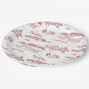 Chattanooga Toile Red and White Paper Plate