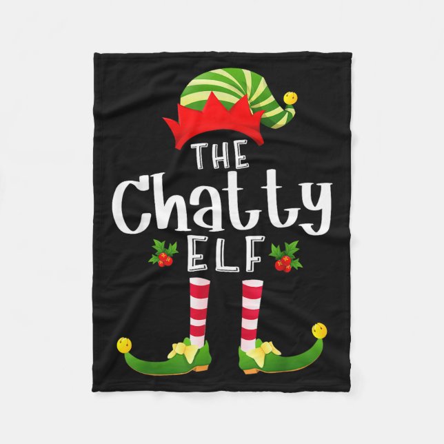 Chatty Christmas Elf Matching Pajama X-mas Party  Fleece Blanket (Front)