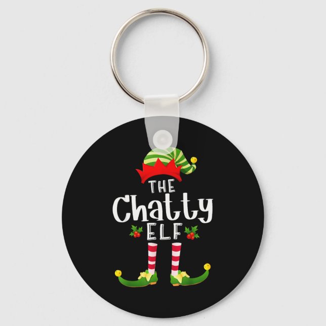 Chatty Christmas Elf Matching Pajama X-mas Party  Key Ring (Front)