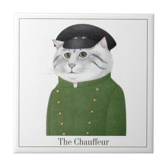 CHAUFFEUR CAT 4.25" Square Ceramic Tile + Text (Front)
