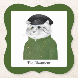 CHAUFFEUR CAT Bracket Paper Coasters + Text