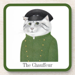 CHAUFFEUR CAT Hard Plastic Coasters + Text