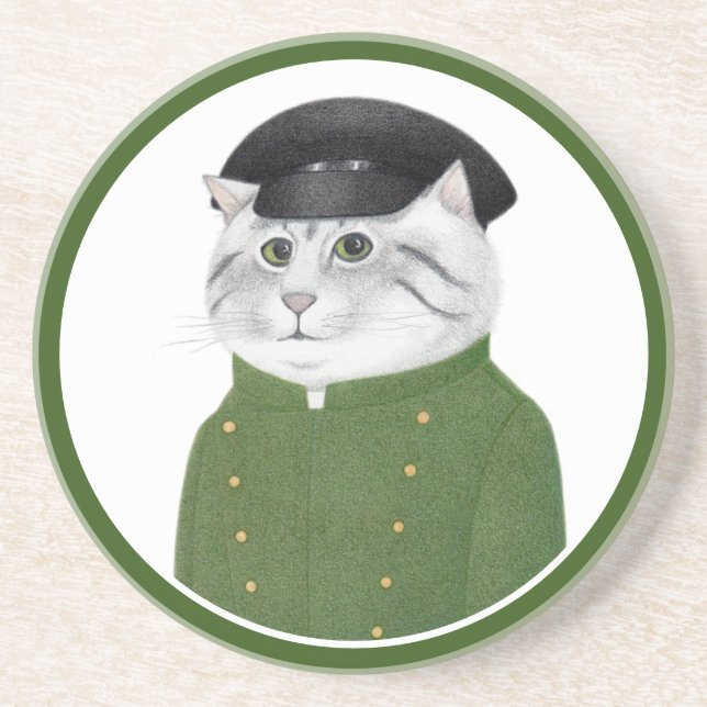 CHAUFFEUR CAT Round Sandstone Coaster (Front)
