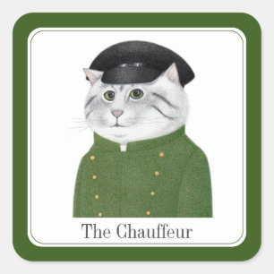 CHAUFFEUR CAT Small Square Stickers + Text