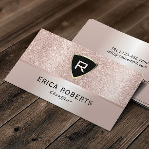 Chauffeur Luxury Monogram Blush Rose Gold Glitter Business Card