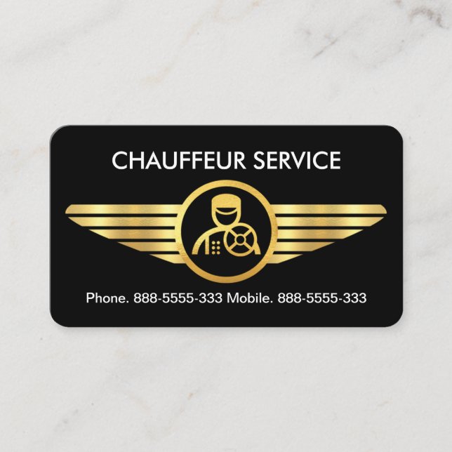 Chauffeur On Gold Wings Business Card (Front)