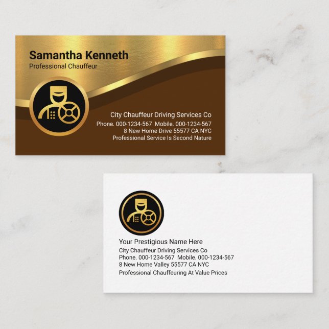 Chauffeur's Luxurious Gold Curve Wave Lines Business Card (Front/Back)
