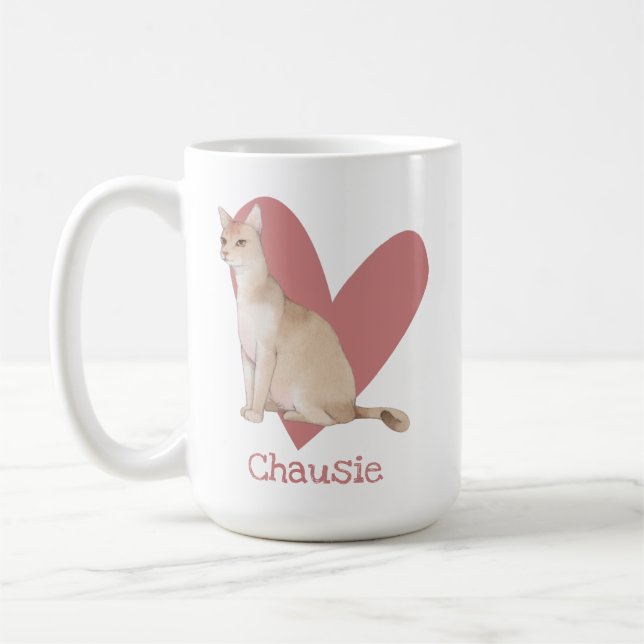 Chausie Cat Watercolor Kitty Pink Heart Coffee Mug (Left)