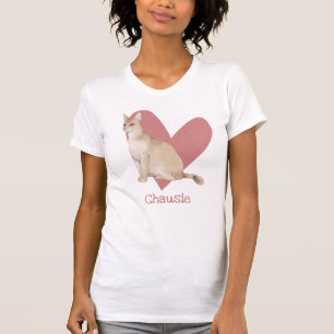 Chausie Cat Watercolor Kitty Pink Heart T-Shirt