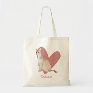 Chausie Cat Watercolor Kitty Pink Heart Tote Bag
