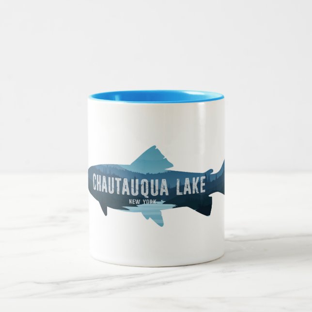 Chautauqua Lake New York Fish Two-Tone Coffee Mug (Center)