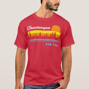 Chautauqua Lake New York NY Retro Sunset Fishing T-Shirt
