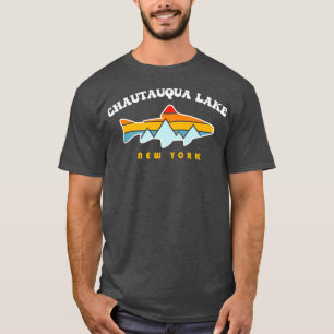 Chautauqua Lake New York NY Retro Sunset Fishing T-Shirt