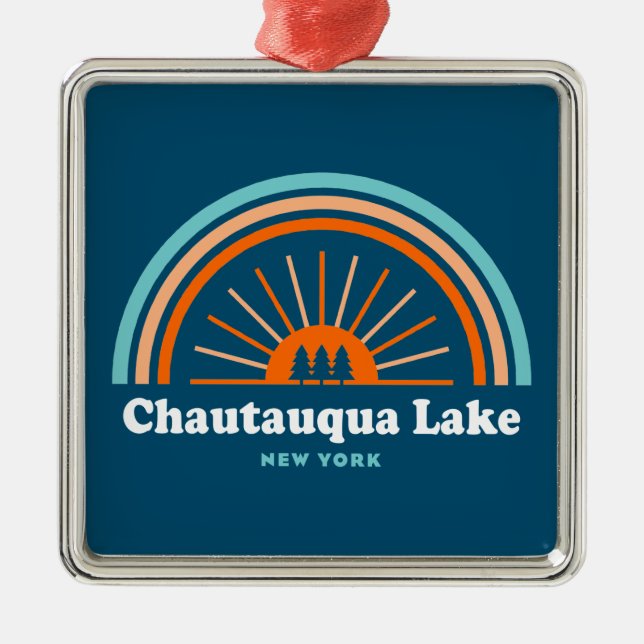 Chautauqua Lake New York Rainbow Metal Tree Decoration (Front)