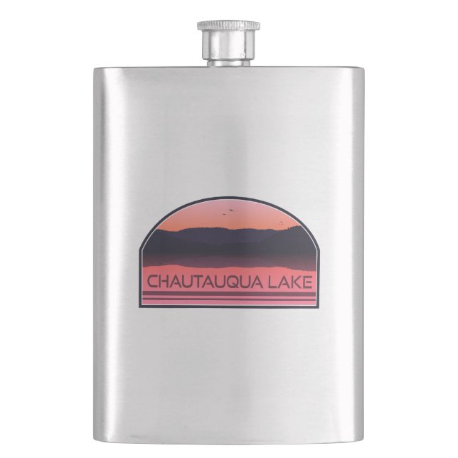 Chautauqua Lake New York Red Sunrise Hip Flask (Front)