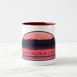 Chautauqua Lake New York Red Sunrise Two-Tone Coffee Mug