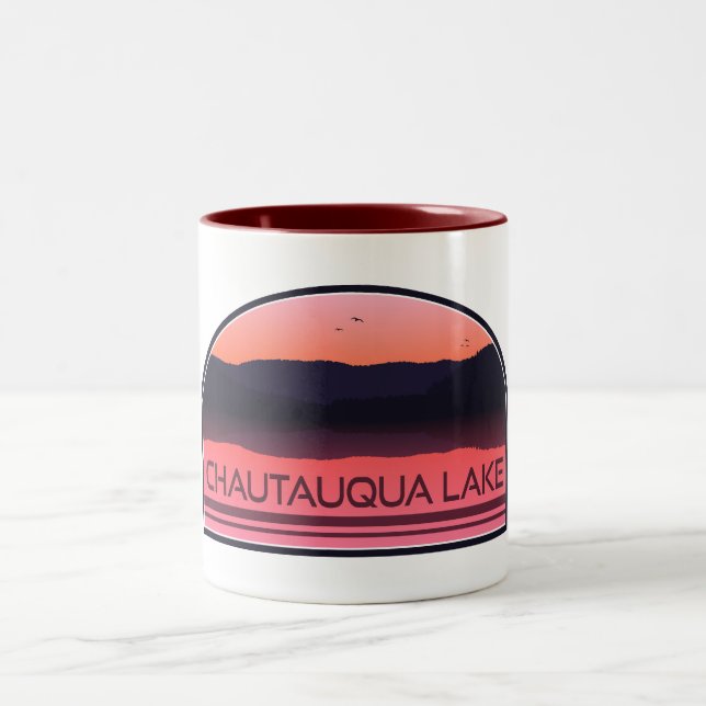 Chautauqua Lake New York Red Sunrise Two-Tone Coffee Mug (Center)