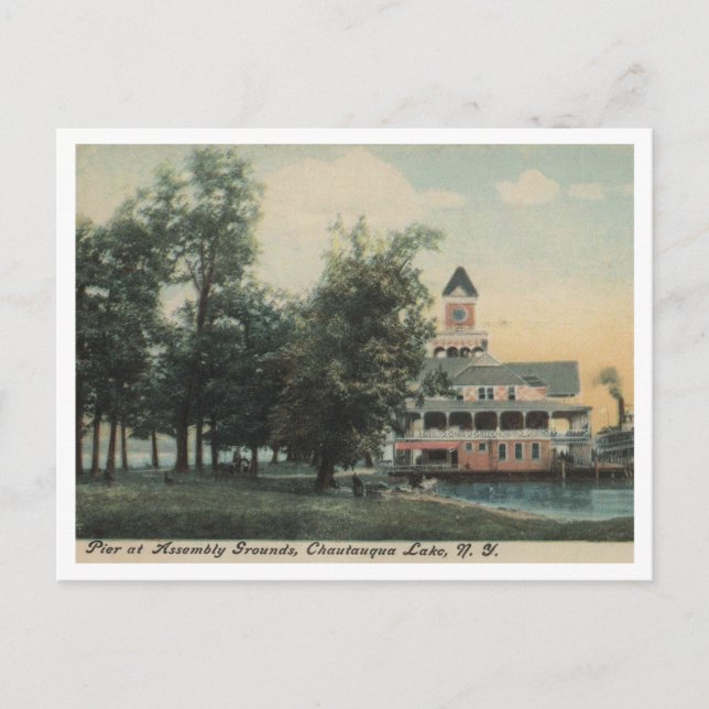 Chautauqua Lake NY Pier at Assembly Grounds 1908 Postcard (Front)
